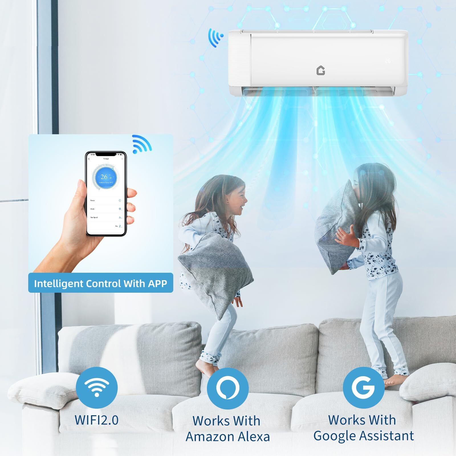❄️12000 BTU Ductless Mini Split Air Conditioners Heat Pump 18.5 SEER2 AC 220V 1T