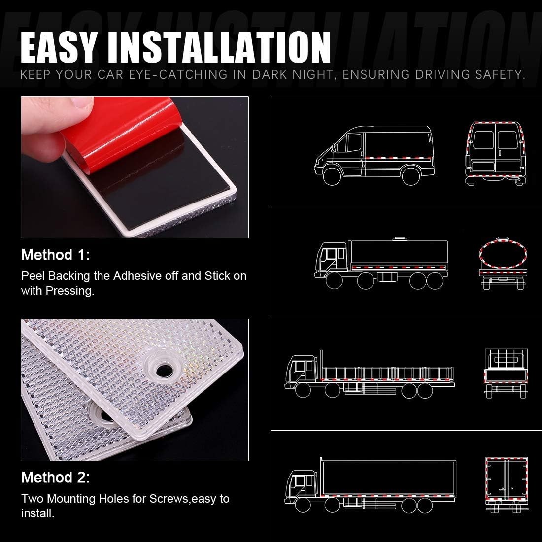 20Pcs Universal White Plastic Rectangular Stick-on Car Reflector Sticker, Door R