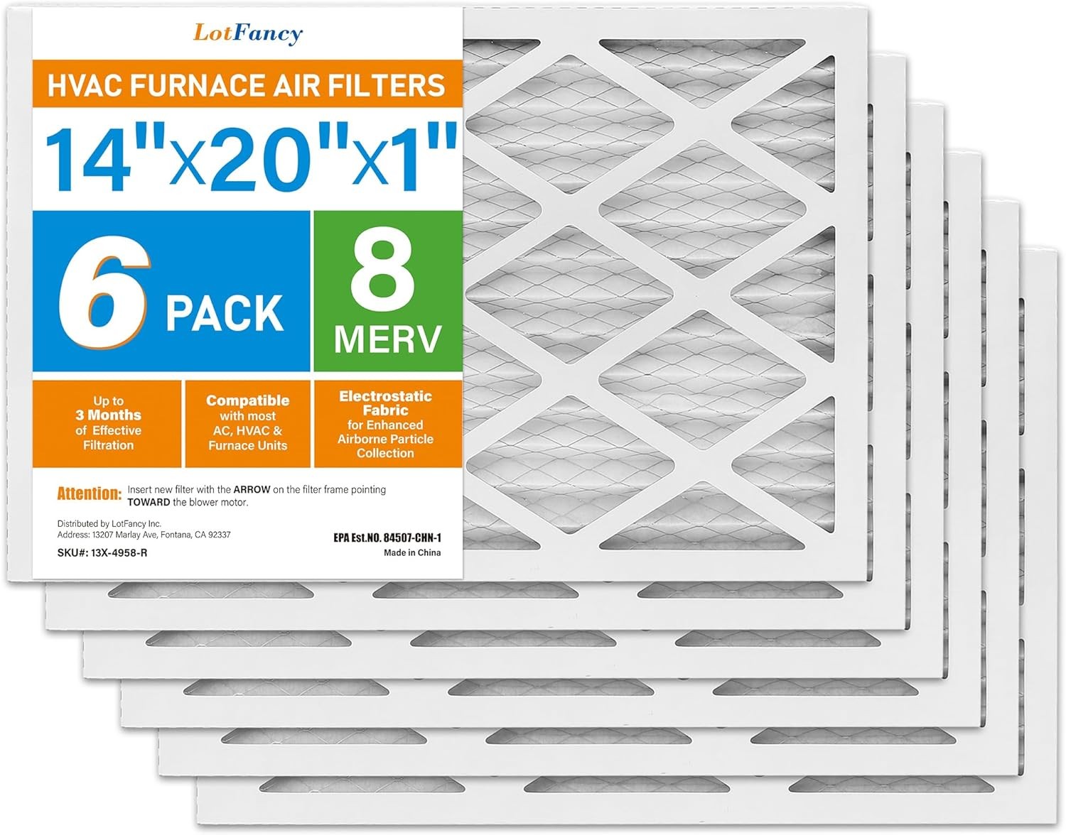 6 Pack 14x20x1 Air Filter MERV 8 Electrostatic Pleated Furnace AC Filter