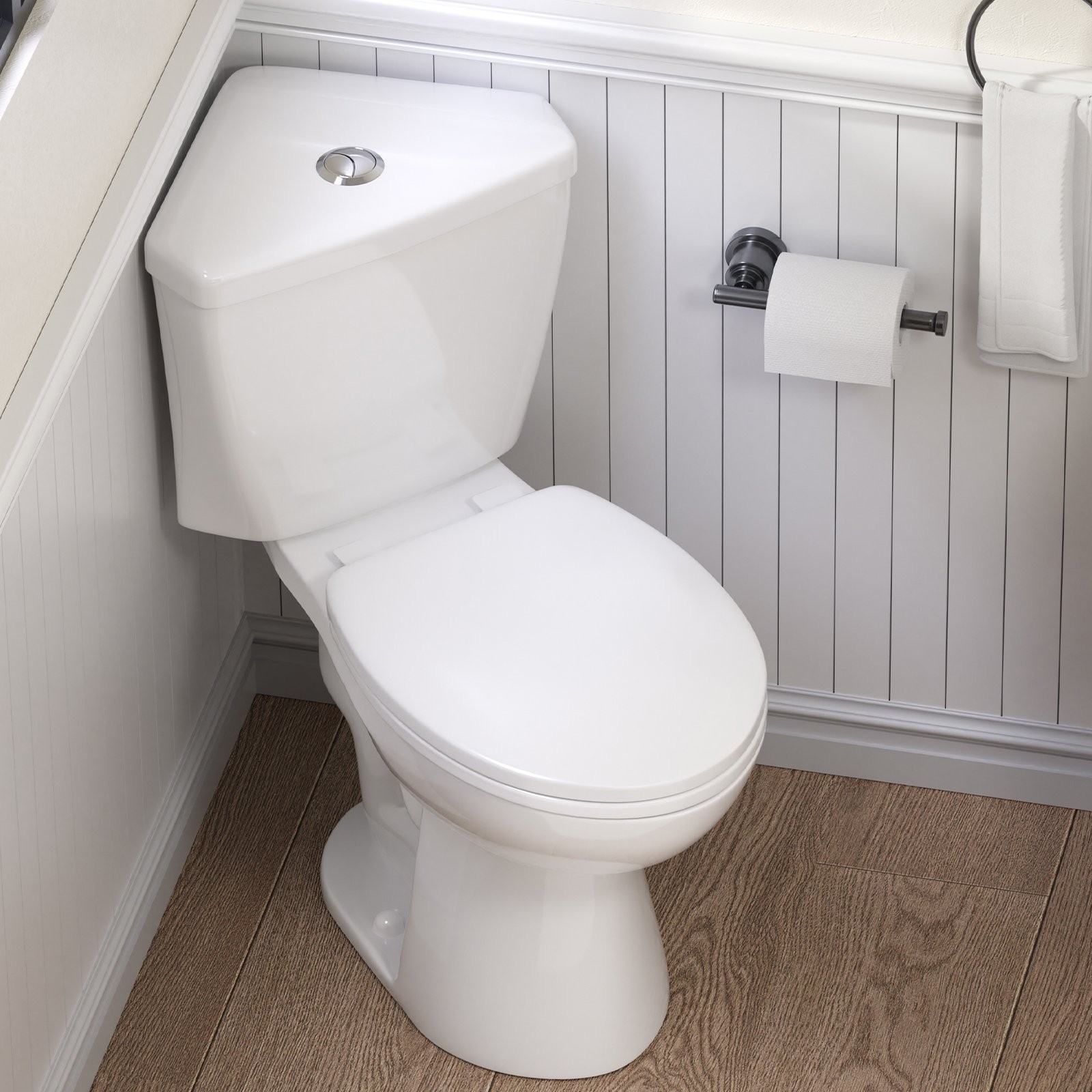 17.2″ Two-Piece Corner Toilet Dual Flush 0.8/1.28 GPF for Compact Bathroom