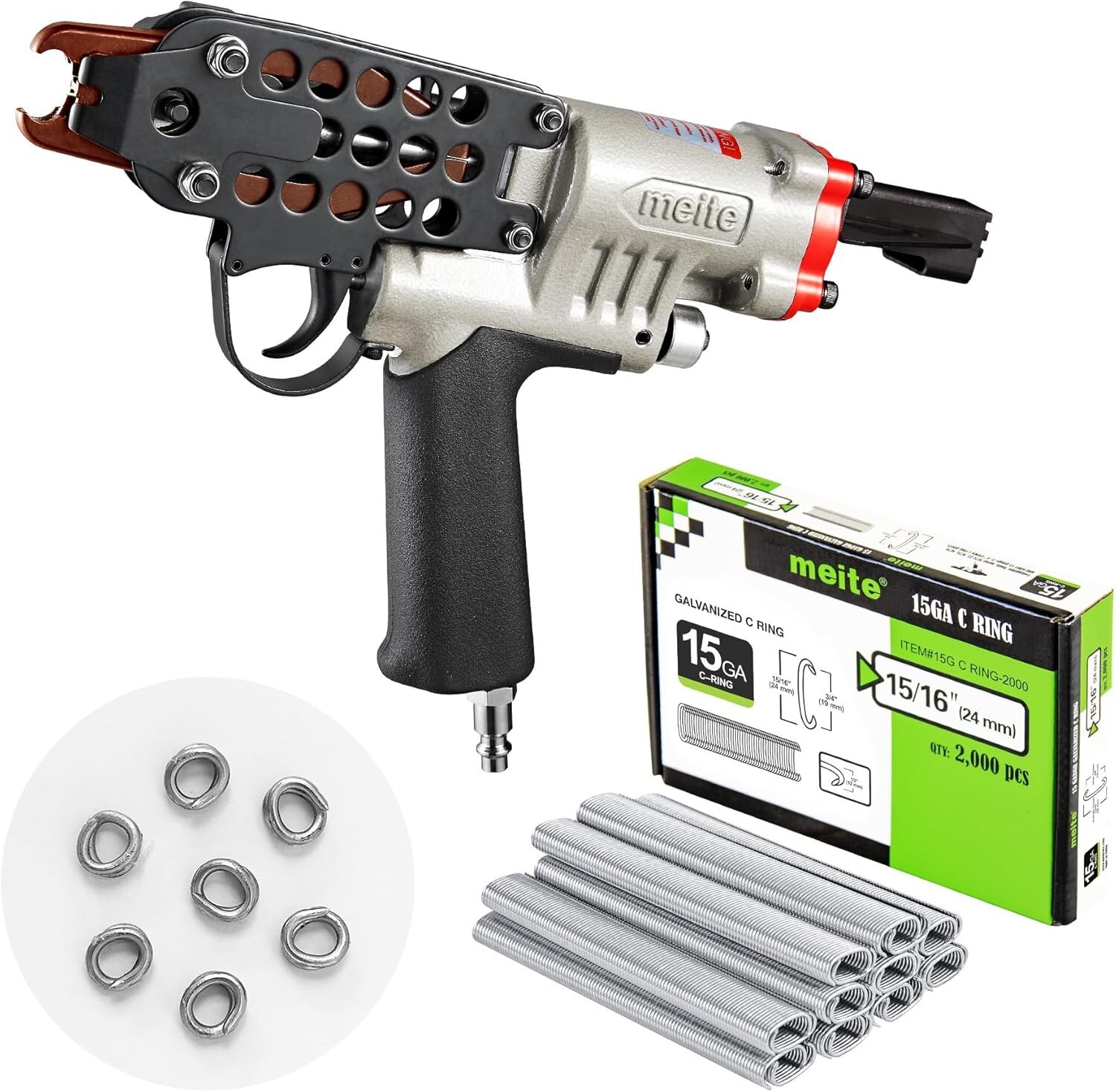 meite SC7C-I2 15 Gauge 3/4″ Crown Penumatic Hog Ring Gun with 2,000 pcs Staples