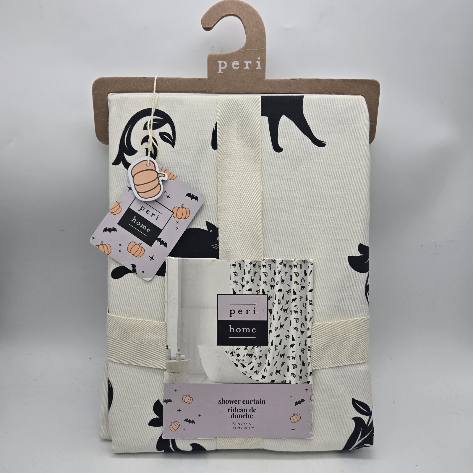 Peri Home Shower Curtain Whispering Cats Halloween Black & White 72 x 72 Anytime