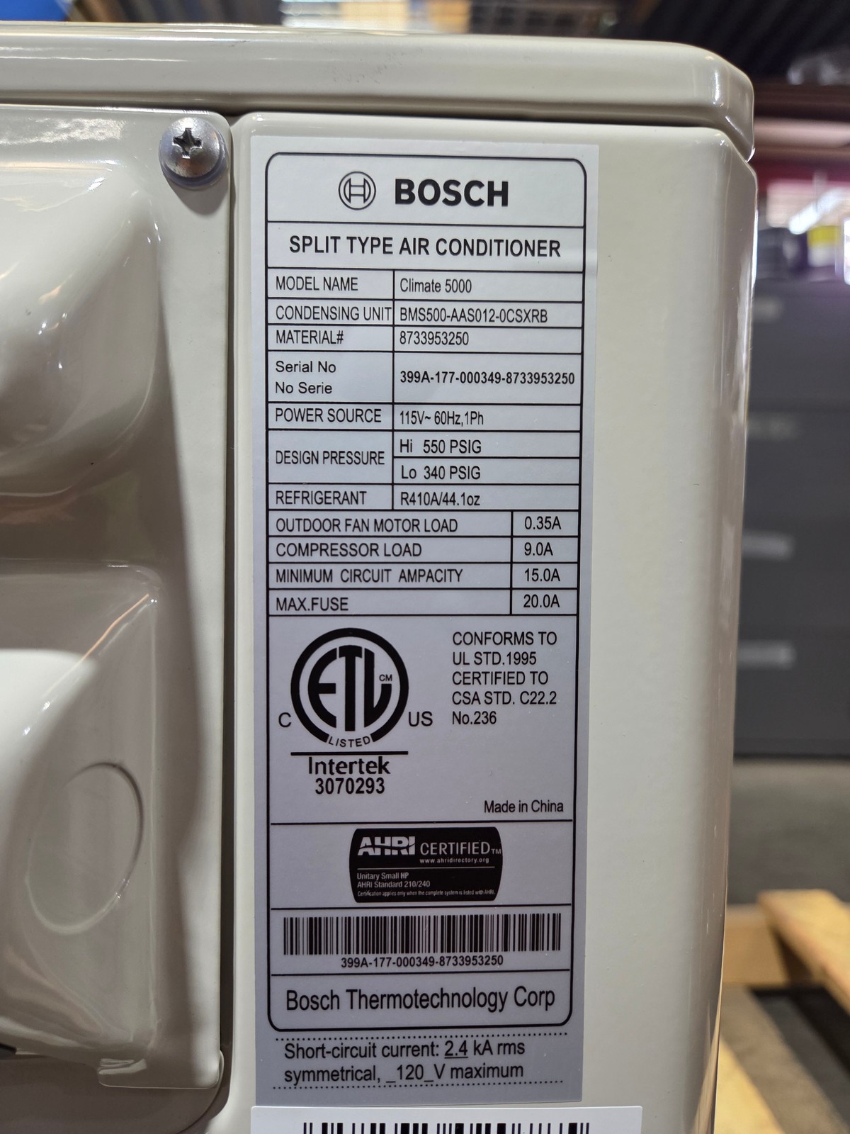 Bosch / BMS500-AA012-0CSXRB / 115V / Split System Heat Pump