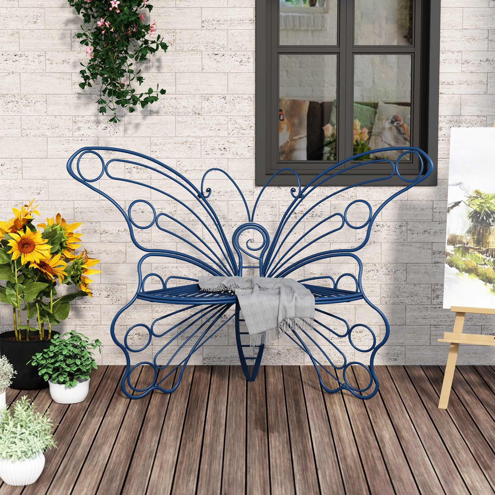 Butterfly Garden Bench Seat Outdoor Yard Path Patio Porch Deck Furniture Navy