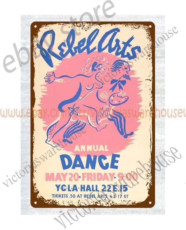 1934 REBEL ARTS ANNUAL DANCE NEW YORK CITY metal tin sign affordable home decor