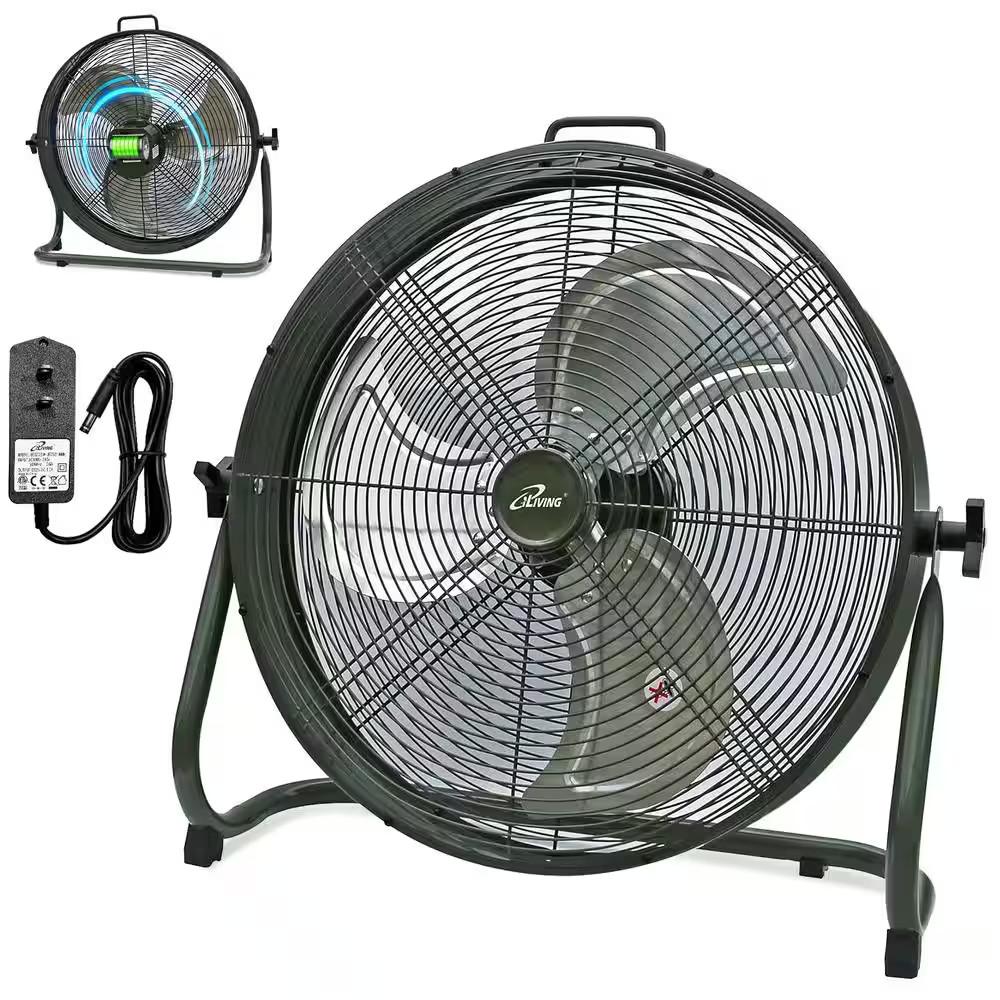 18 In. Rechargeable Battery-Operated Camping Floor Fan, High Velocity Portable O