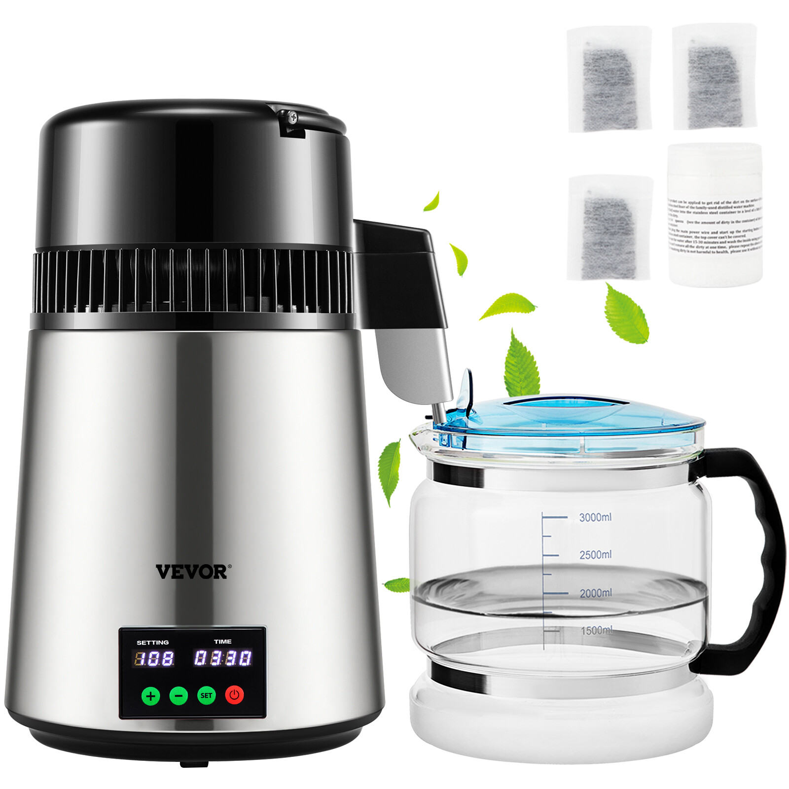 VEVOR 4L Water Distiller 1L/H Distilled Water Filter Maker Timing & Temp Display