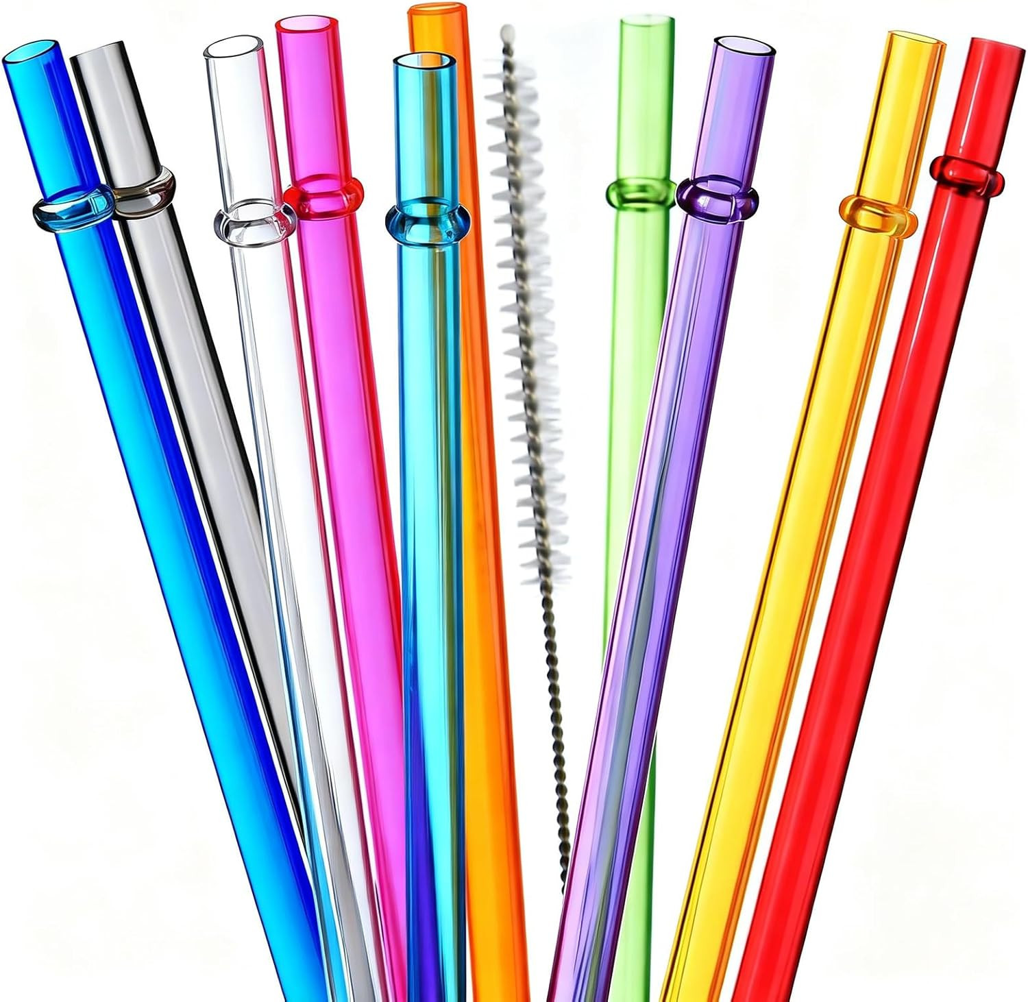 10.5 in Long Reusable Plastic Straws with Brush, Tritan Hard Plastic Tumbler Str