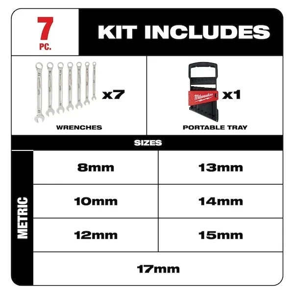 Milwaukee Tool 48-22-9506 Metric Ratcheting Combination Wrench Set, 7-Piece