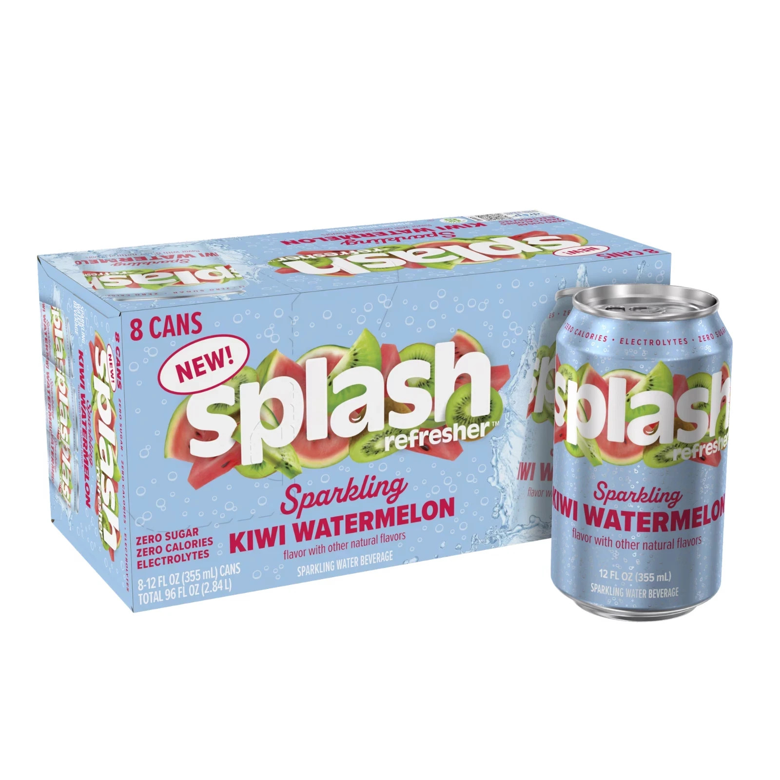 Splash Kiwi Watermelon Sparkling Water 12 fl oz 8 Cans Refreshing Fizzy Drink