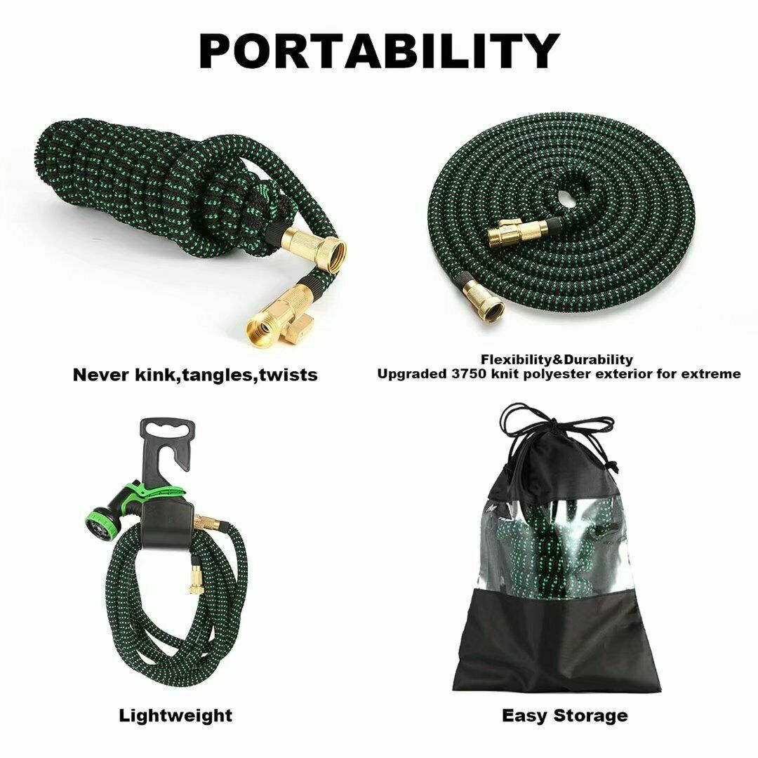 100ft Stronger Expandable Garden Hose Set 4-Layer Latex 10 Spray Nozzles Strong