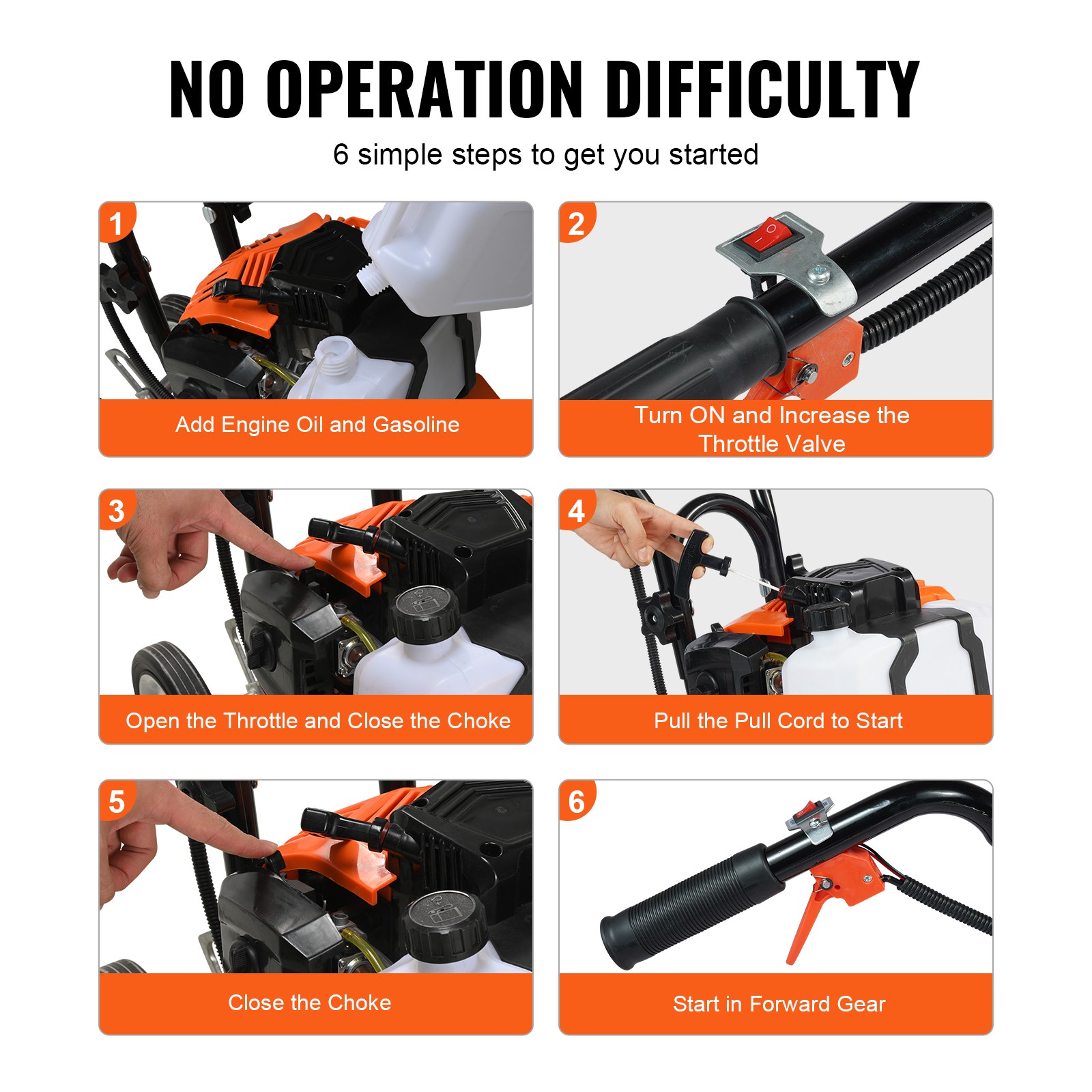 VEVOR Tiller Cultivator Gas Powered 43CC 2-Stroke Garden Cultivator Lawn Garden