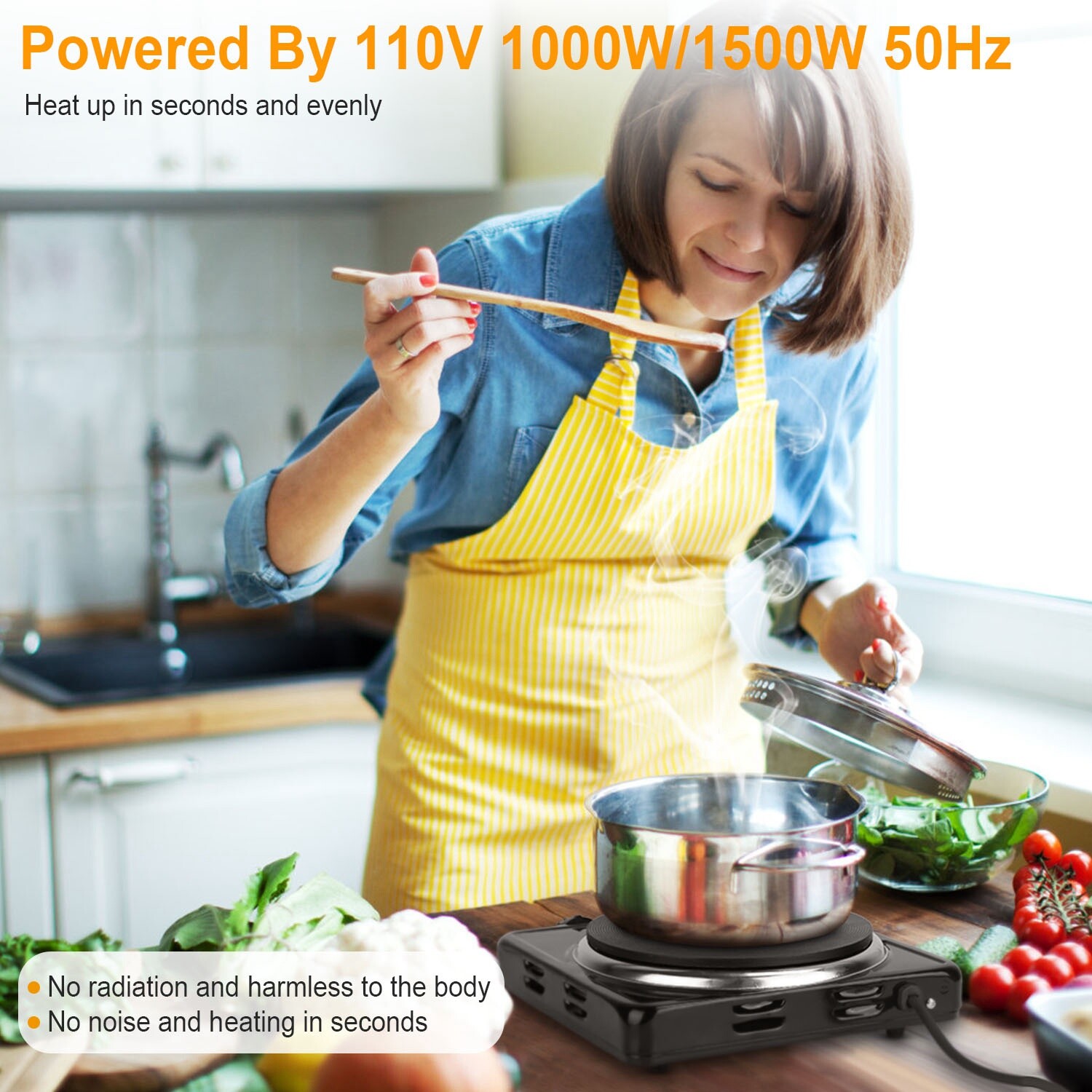 1500W Portable Electric Single Burner Heating Hot Plate Stove Non-Slip Hot Stove