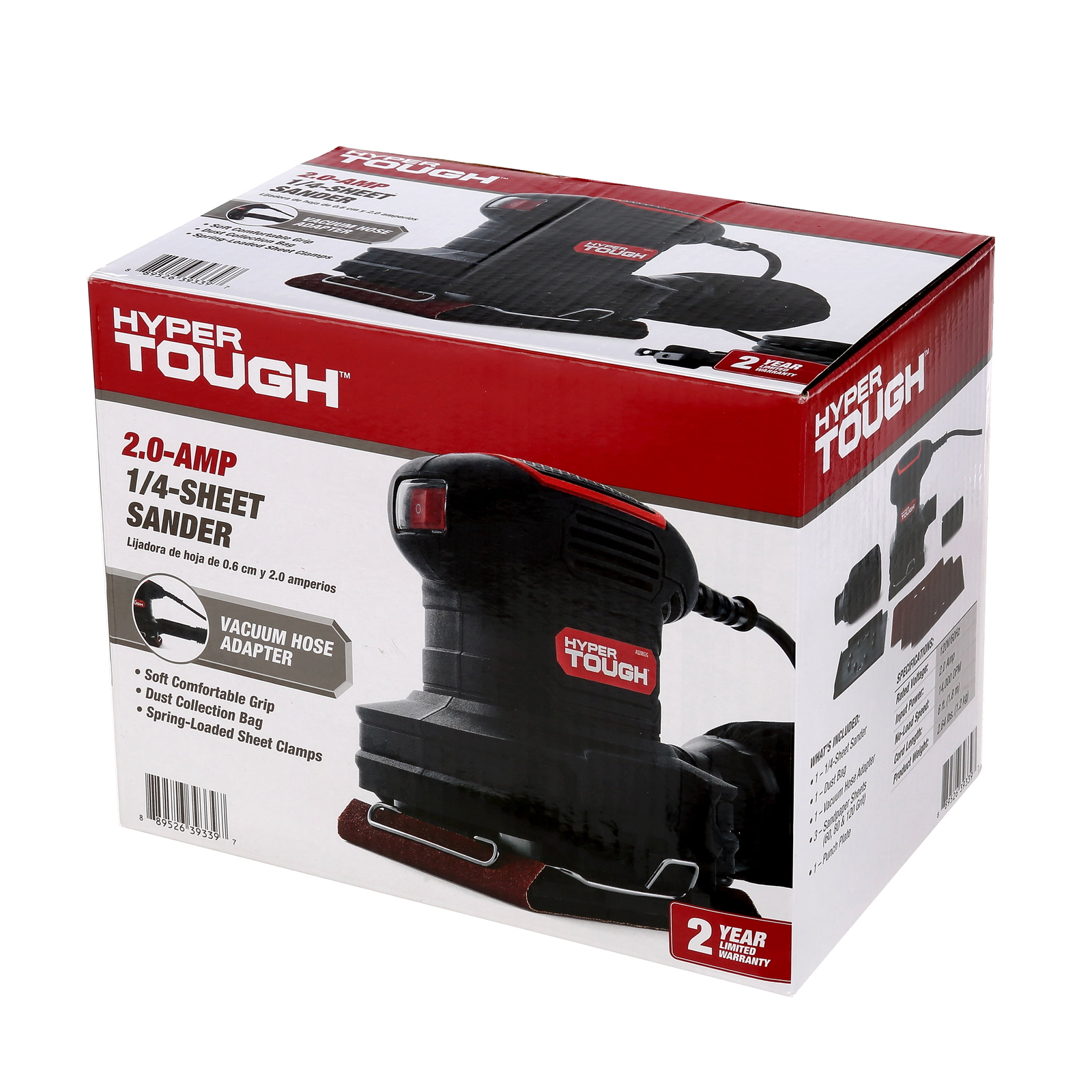 Hyper Tough 2 Amp Corded 1/4 Sheet Palm Sander 3 Sanding Sheets 60 80 120 Grit