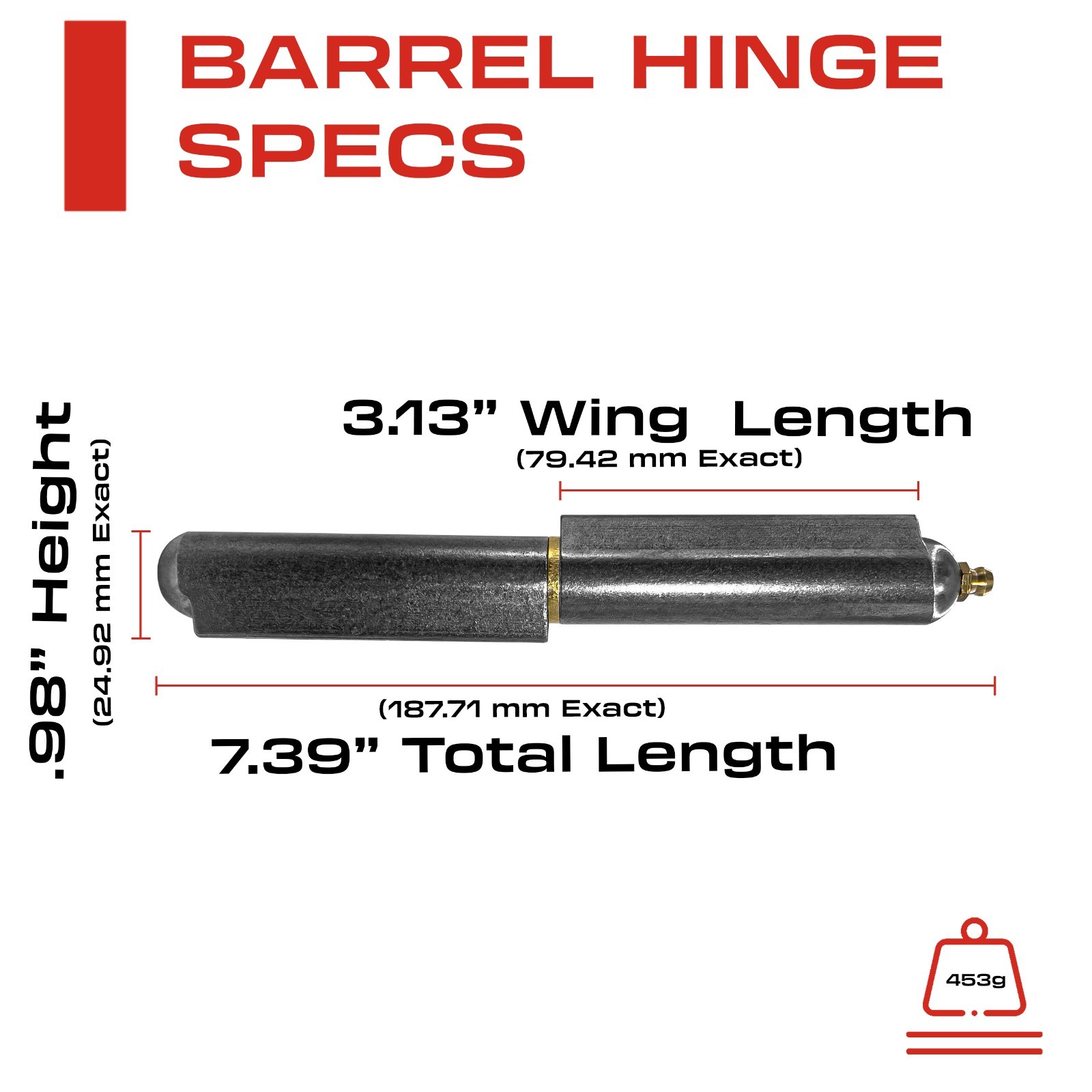 7” Weldable Bullet Hinges – Weld On Barrel Hinges – 7.39 Inch x .98 Inch