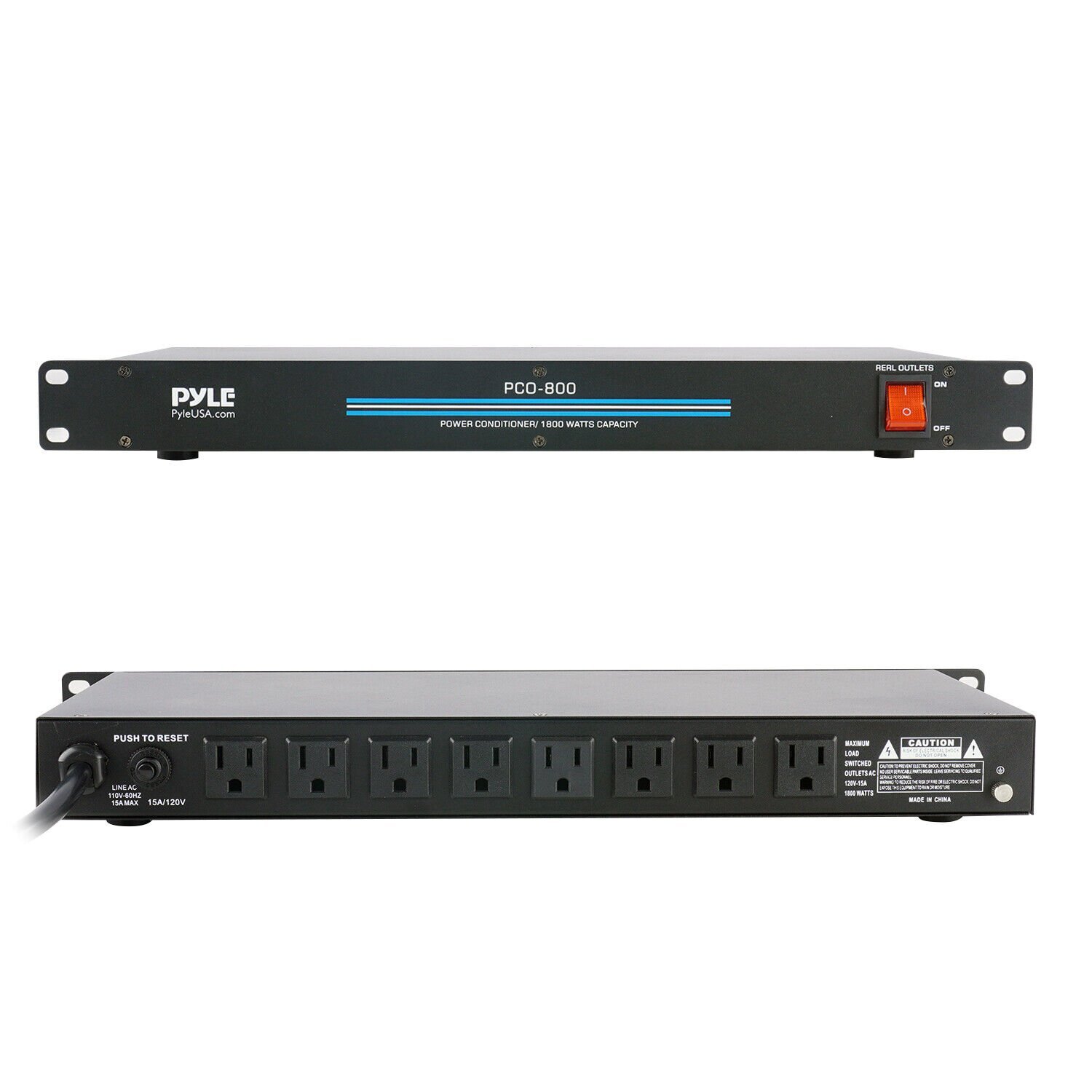 Pyle Pro Sound 19in Rack Mount 1800W Power Conditioner 110V AC 8 Outlets PCO800