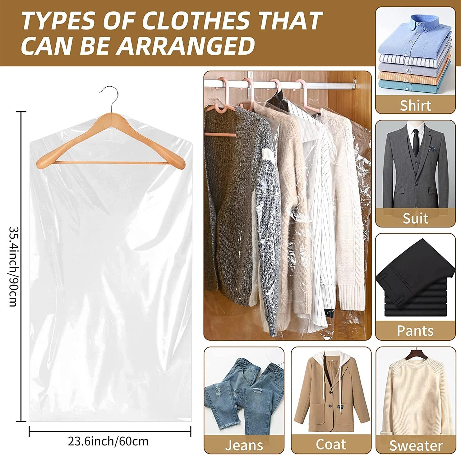 10× Clear Hanging Dust-proof Clothes Bag Suit Dress Coat Garment Storage Cover