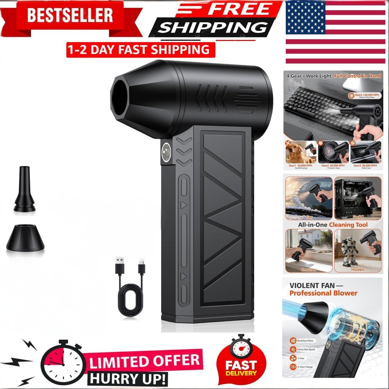 US Electric Air Duster Cordless Mini Jet snow Blower Portable Turbo Fan with LED