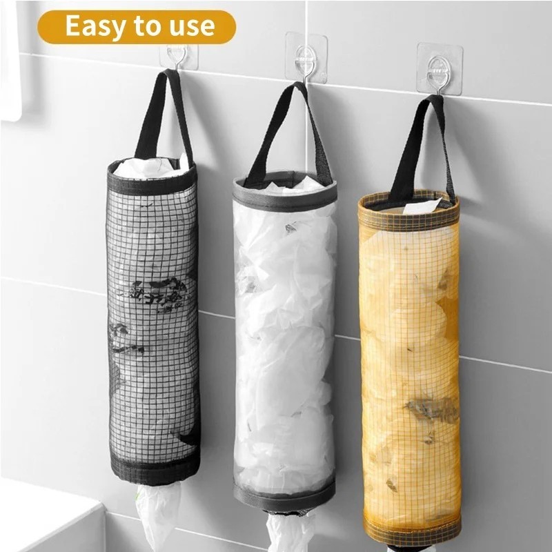 1 Pc Plastic Bag Holder Grocery Bag Holder Mesh Hanging Storage Bag Dispenser