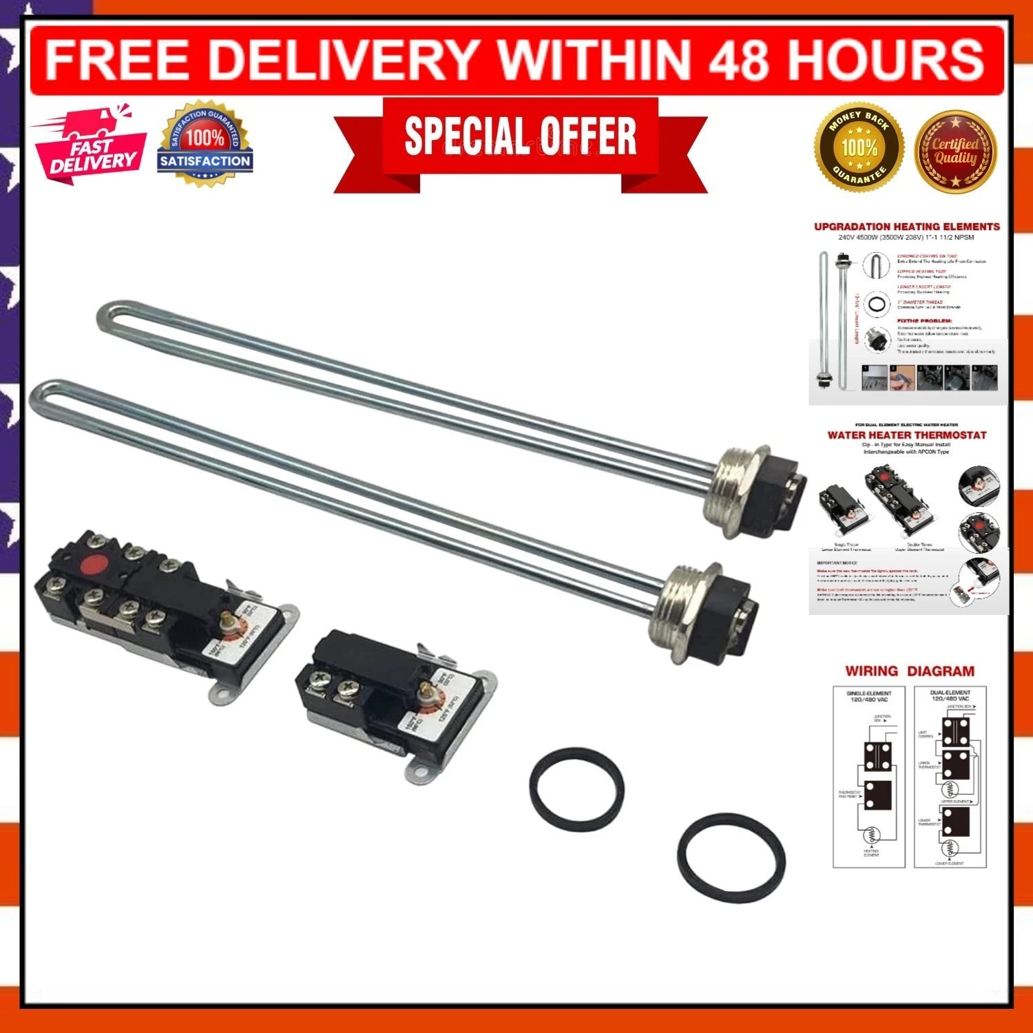 Electric Water Heater Tune-Up Kit – 4500W Elements & Dual Thermostats Included