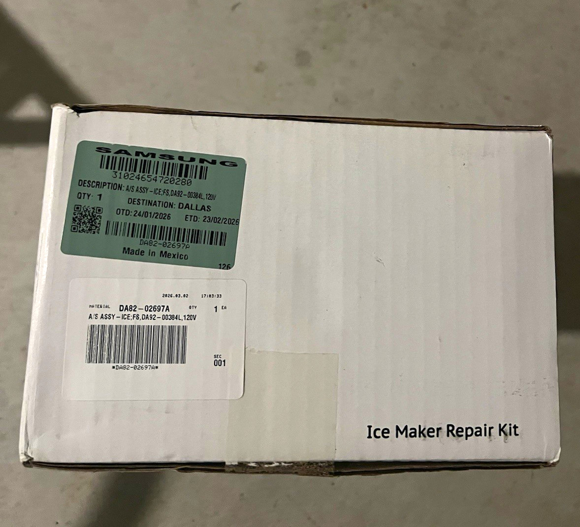 Brand New In Box OEM Samsung Ice Maker Repair Kit for Refrigerator DA82-02697A