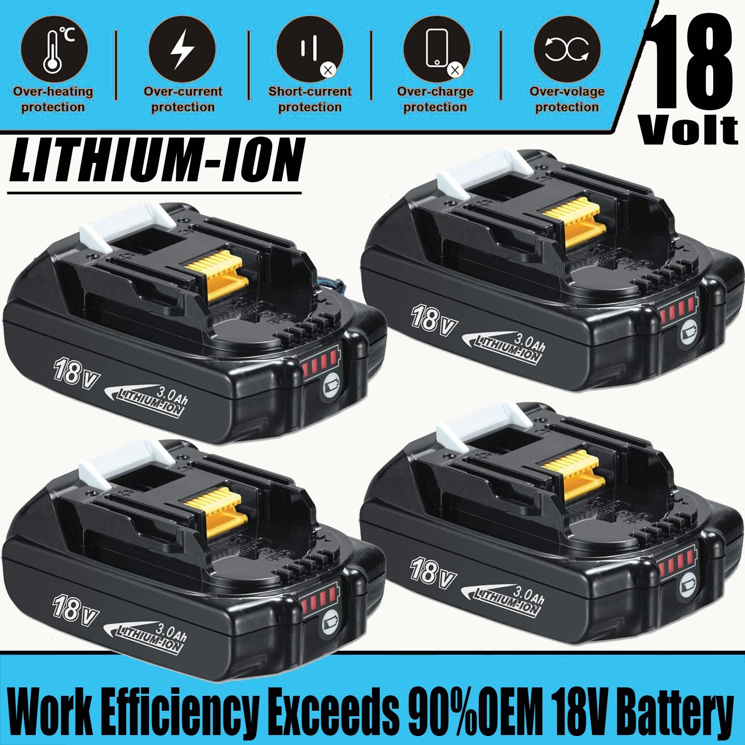 4Pack 18V 3.0AH Battery For Makita 18V Lithium-Ion BL1860B BL1815 BL1850 BL1815