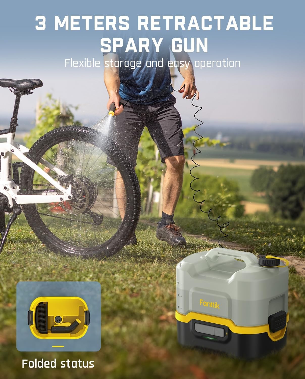 Fanttik Portable Cordless Electric Sprayer w/2.1Gal Tank, Retractable Spray Head
