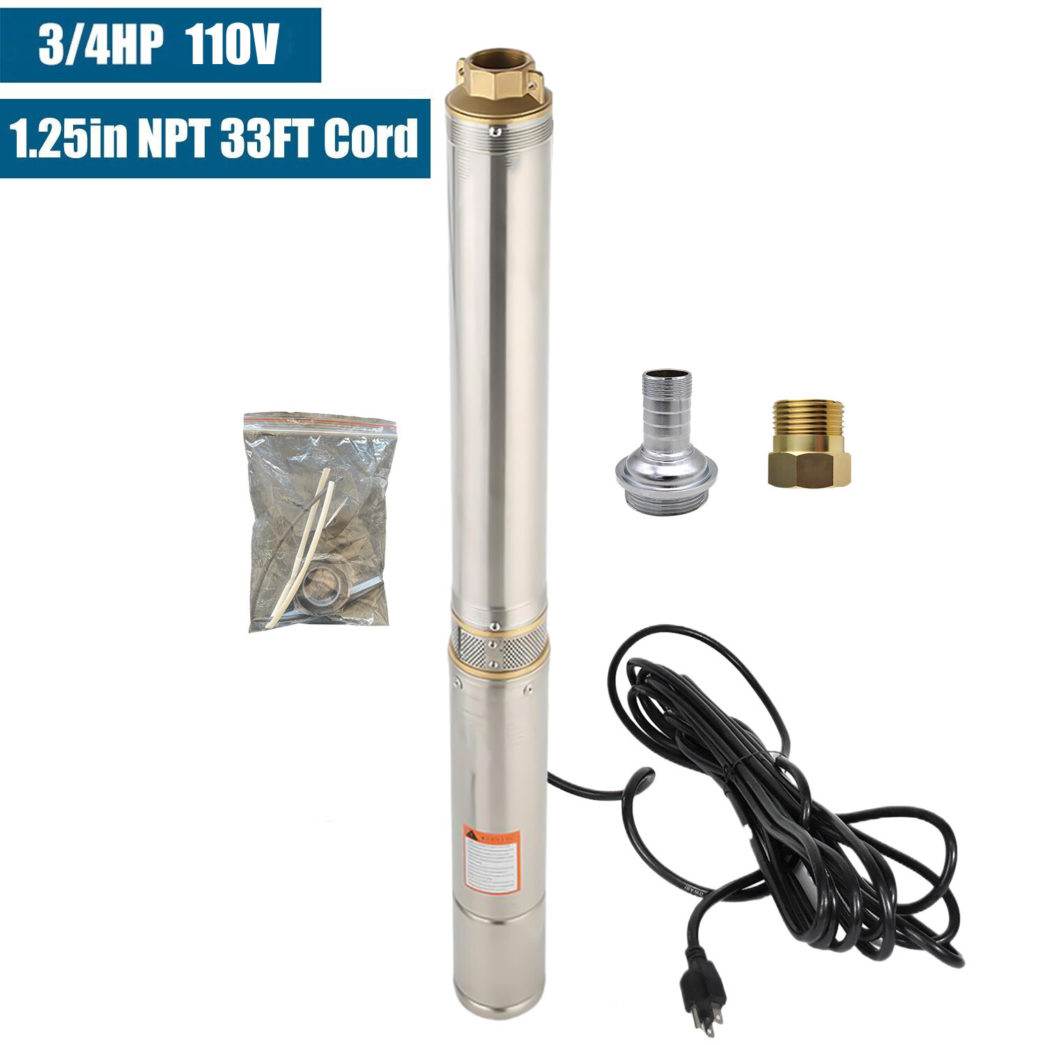 3inch 3/4 HP Deep Well Submersible Pump 110V 13 GPM 247 ft MAX 60Hz 33FT Cord