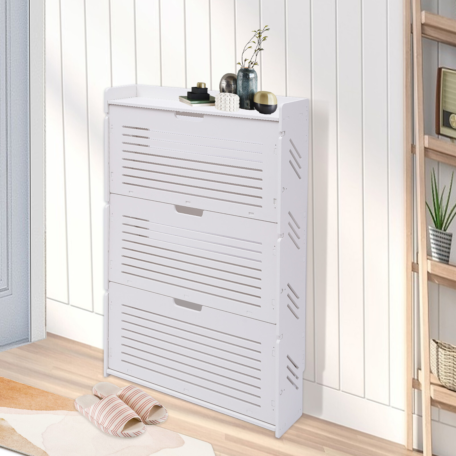 27.56*6.69*42.91in White PVC 3 Layer Freestanding Storage Shoe Cabinet Organizer