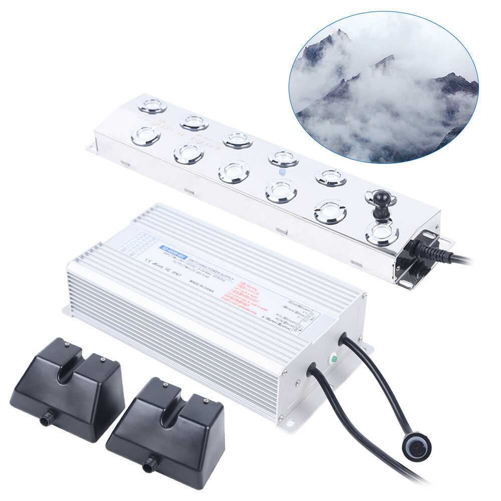 Waterproof 12 Head Ultrasonic Mist Maker Pond Fogger Mister Machine with 2 Buoys