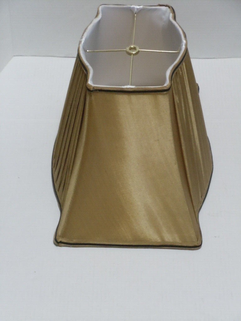 BEAUTIFUL SHANTUNG GOLD PLEATED SILK FABRIC RECTANGULAR LAMP SHADE SOME FLAWS