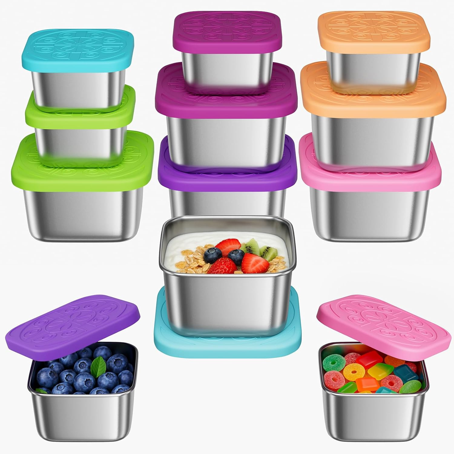 6 Pack 6Oz Snack Containers & 6 Pack 2Oz Sauce Containers Stainless Steel | Leak