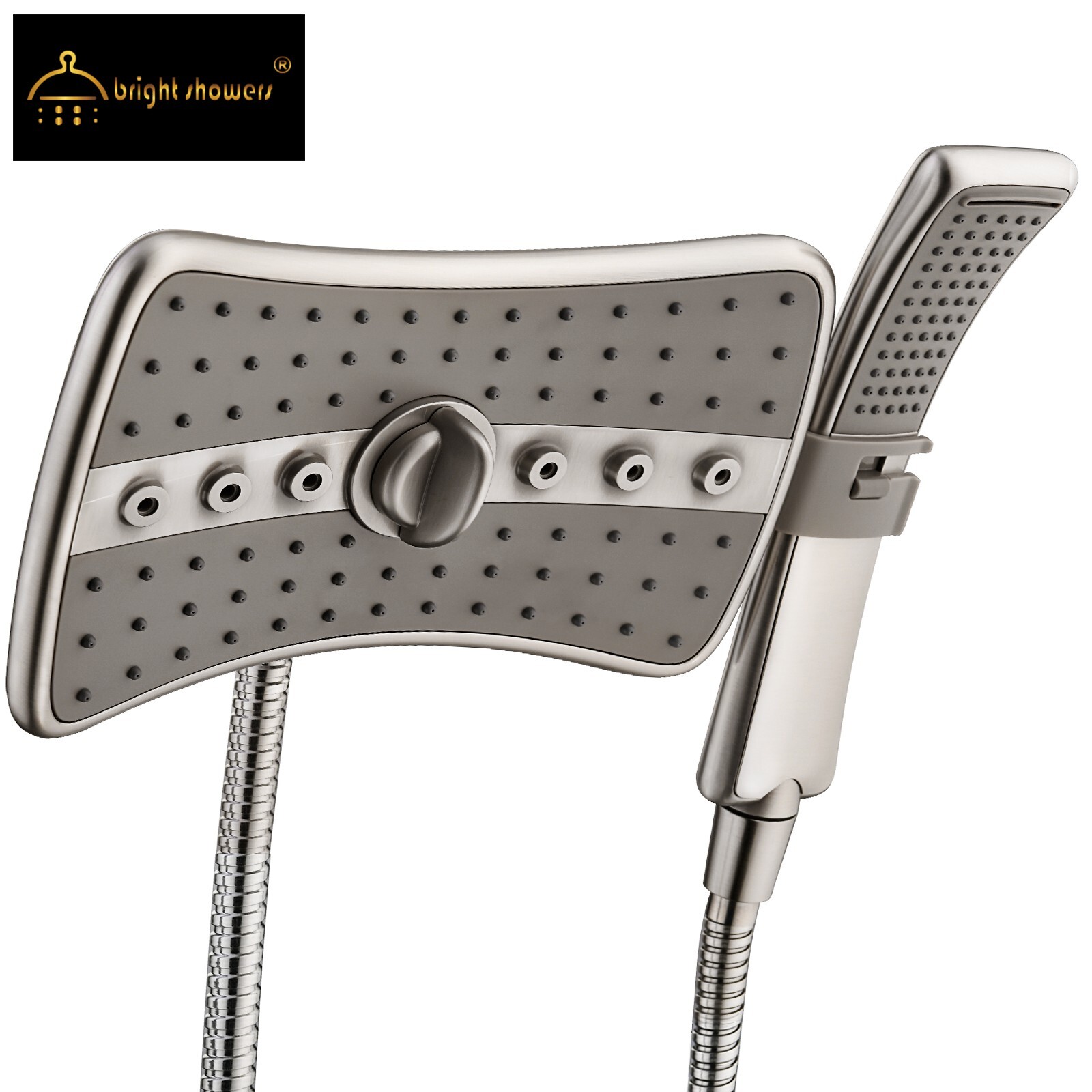 “Bright Showers” Multi Function Rain Brushed Nickel Shower Head PSS3919-02