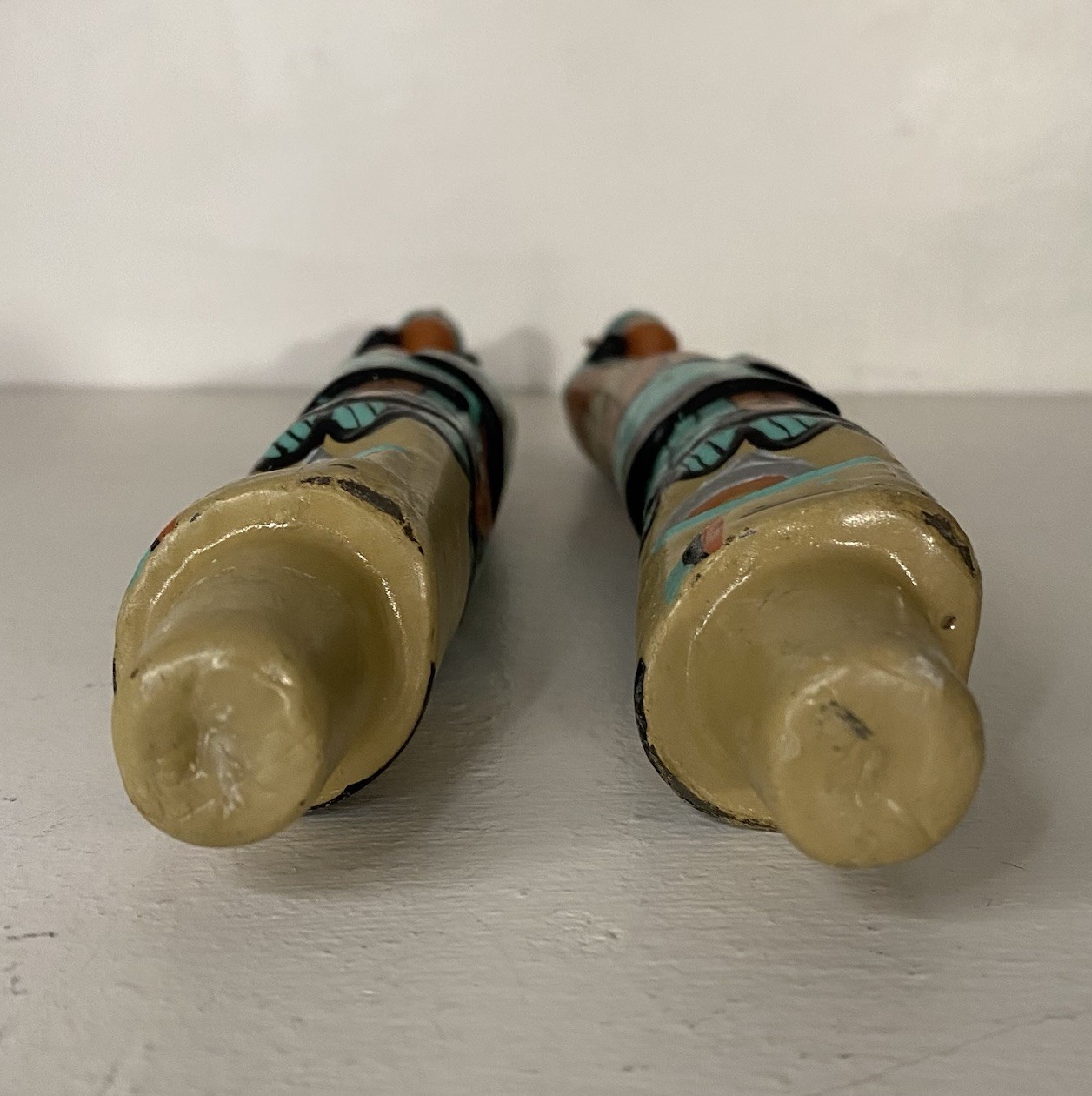 Native American Indian Design Pillar Candlesticks Southwestern Decorative 10”