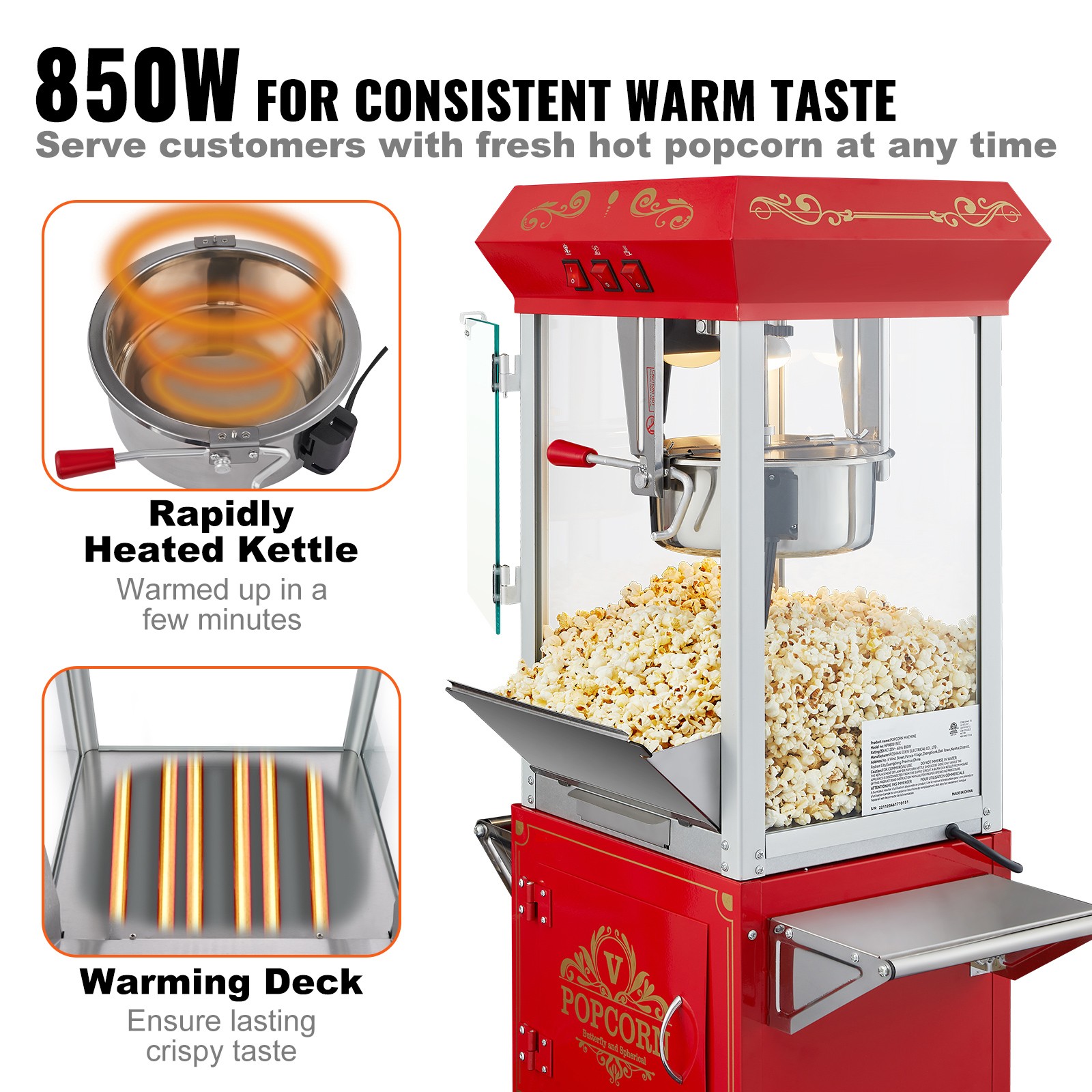 VEVOR 12OZ / 8OZ Popcorn Popper Machine Popcorn Maker Red