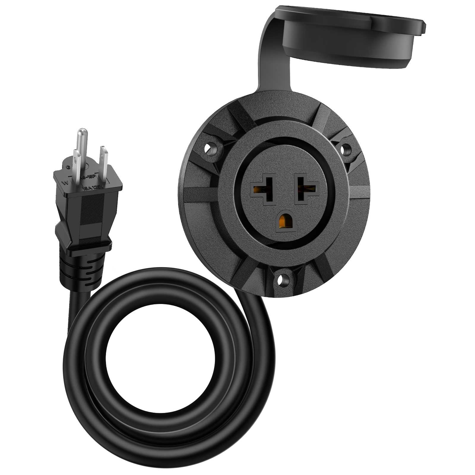 15A/20A Outdoor Power Outlet Receptacle 125V Integrated 20″ Extension Cord 12AWG