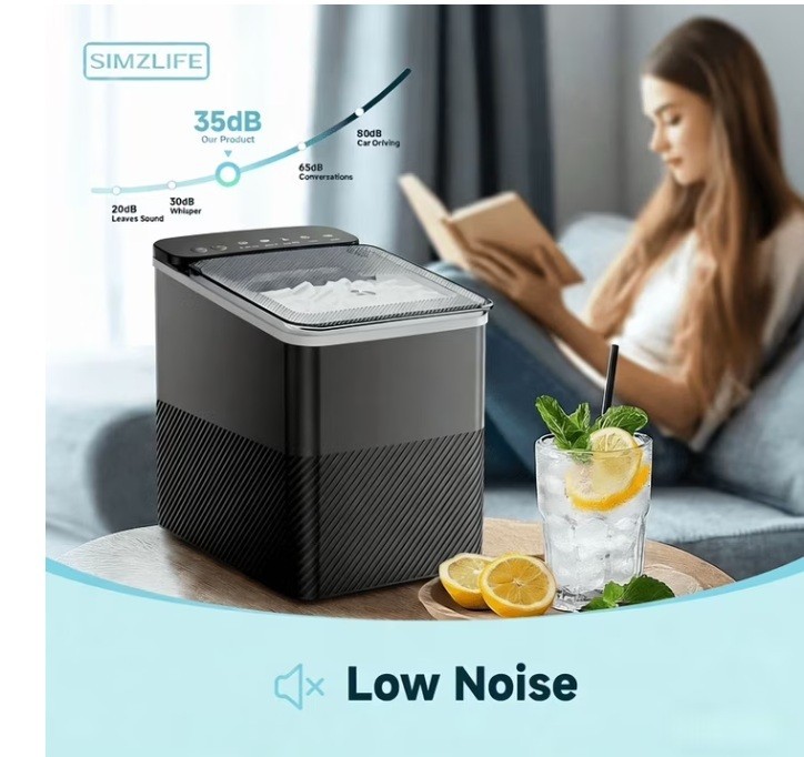 Simzlife Countertop Ice Maker, 9 Bullet Ice in 6 Minutes, 26 lbs/Day, Self-Clean