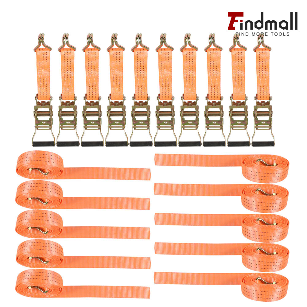 Findmall 1.5″ x 15′ Ratchet Straps J Hook 4000-lbs Heavy Duty Tie Downs 10 Pack