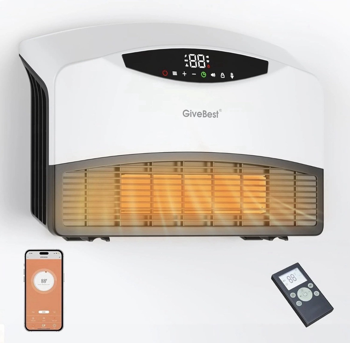 Smart-Wall-Heater Fan,1500W Electric/ Remote Control/ Works With Alexa