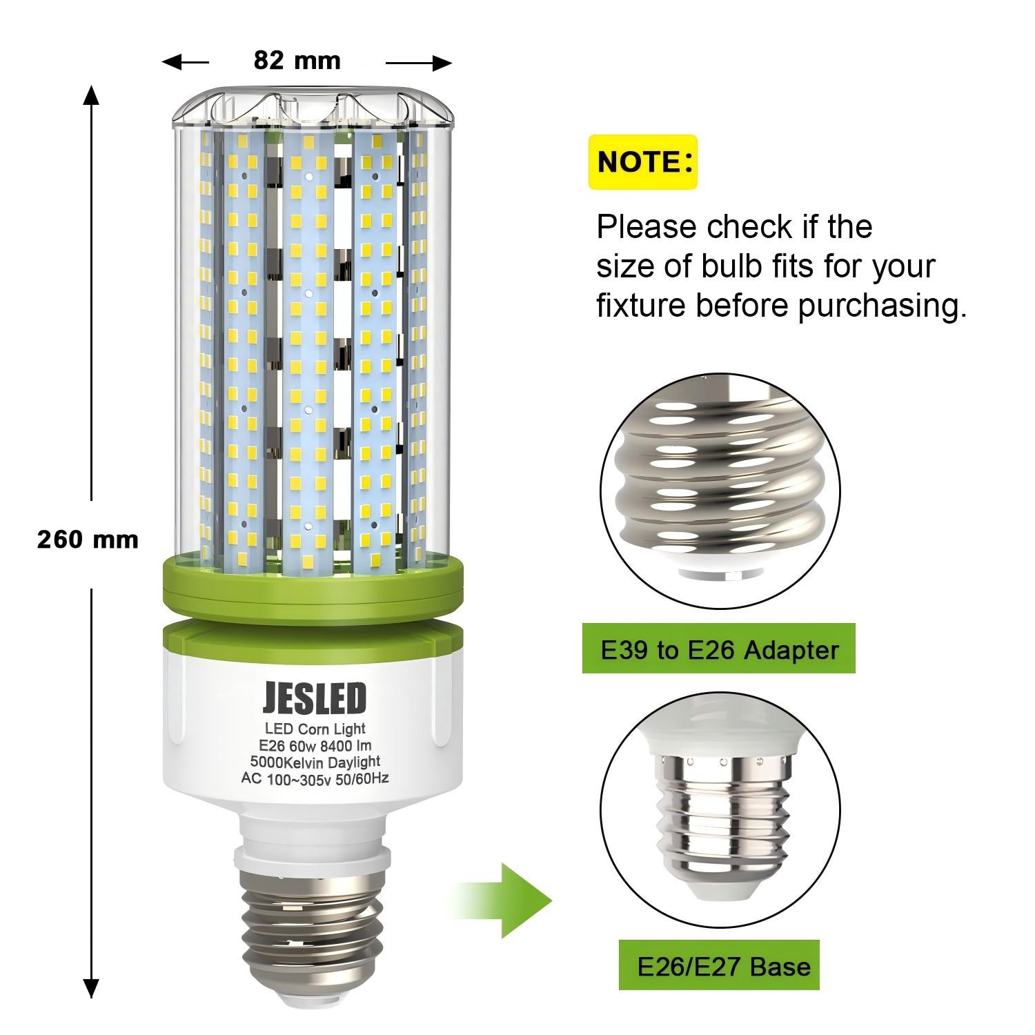 60W 8400lm LED Light Bulbs 5000K Daylight Home Workshop Energy Efficient E26 E27