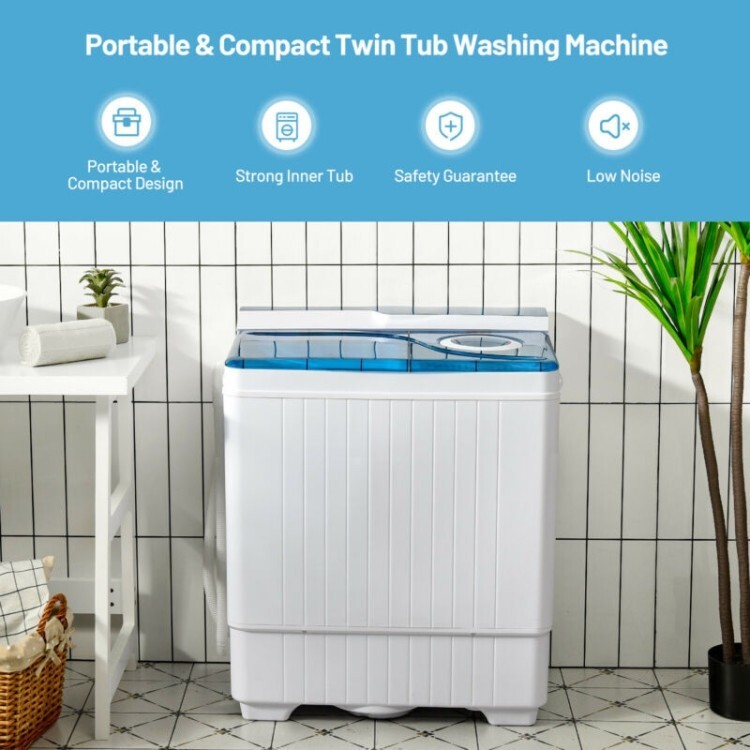 26 lbs Semi-automatic Twin Tub Washing Machine Portable With Built-in Drain Pump