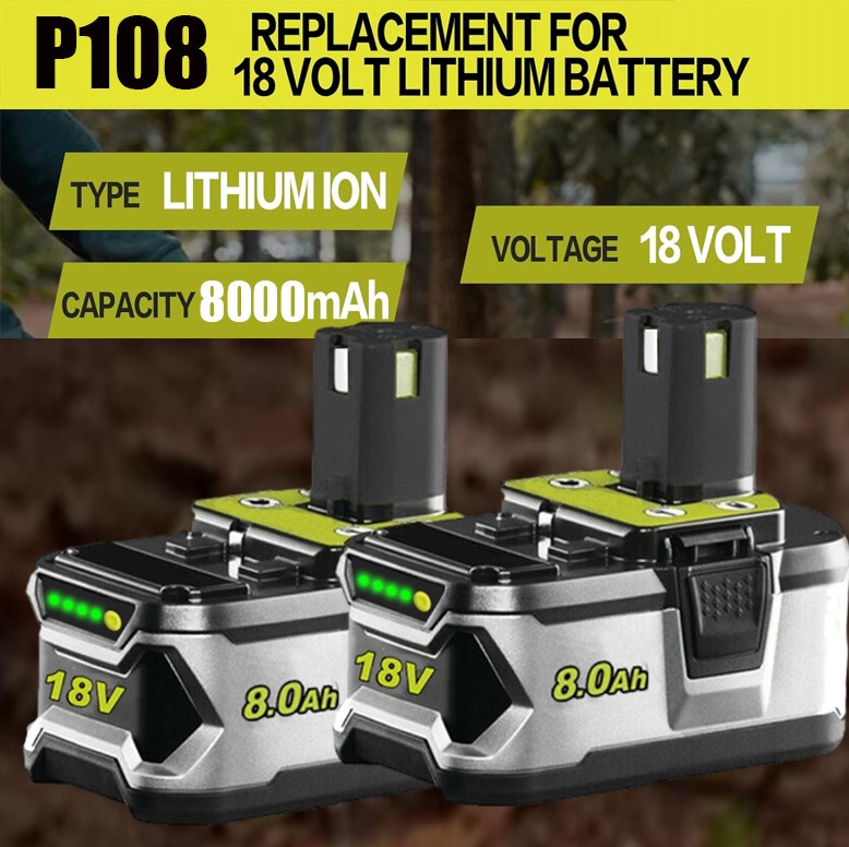 2Pack Lithium-ion For RYOBI P108 18V One Plus High Capacity Battery 8Ah 8000mAh