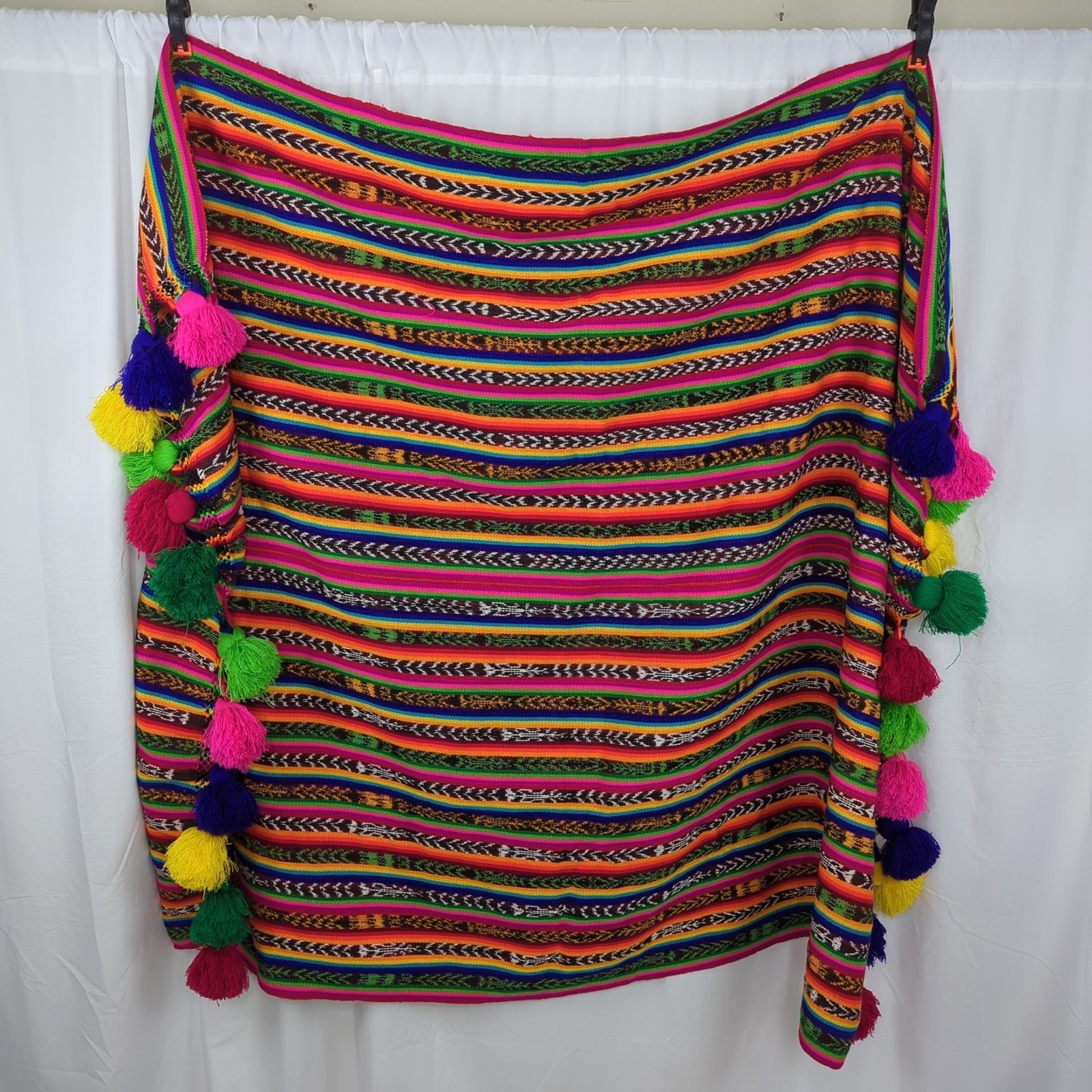 Vintage Native Indigenous Knit Tablecloth Blanket Throw Indigenous Striped Boho