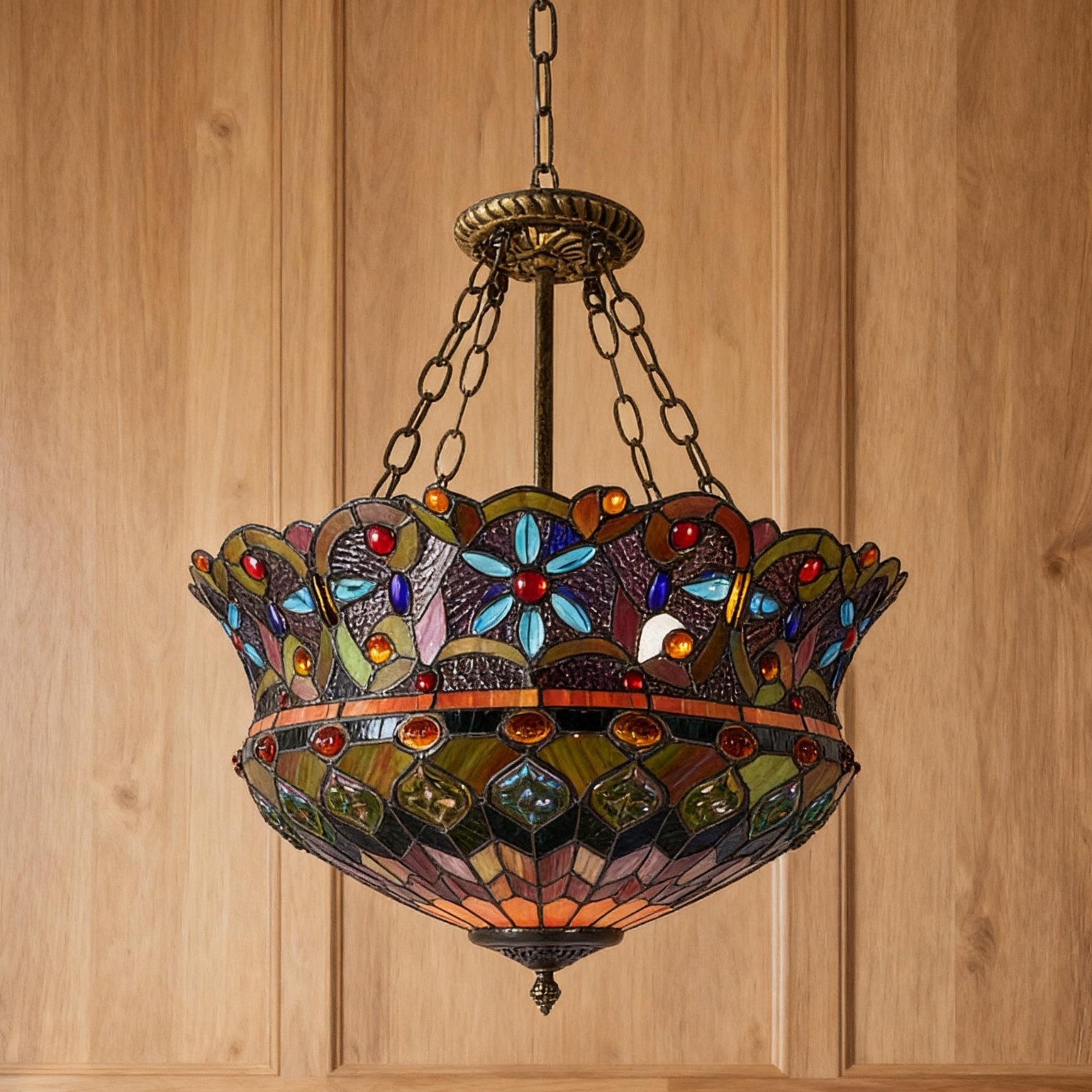 18 In Color Pendant Light With Light Source, Tiffany Yurt Reverse Pendant Light