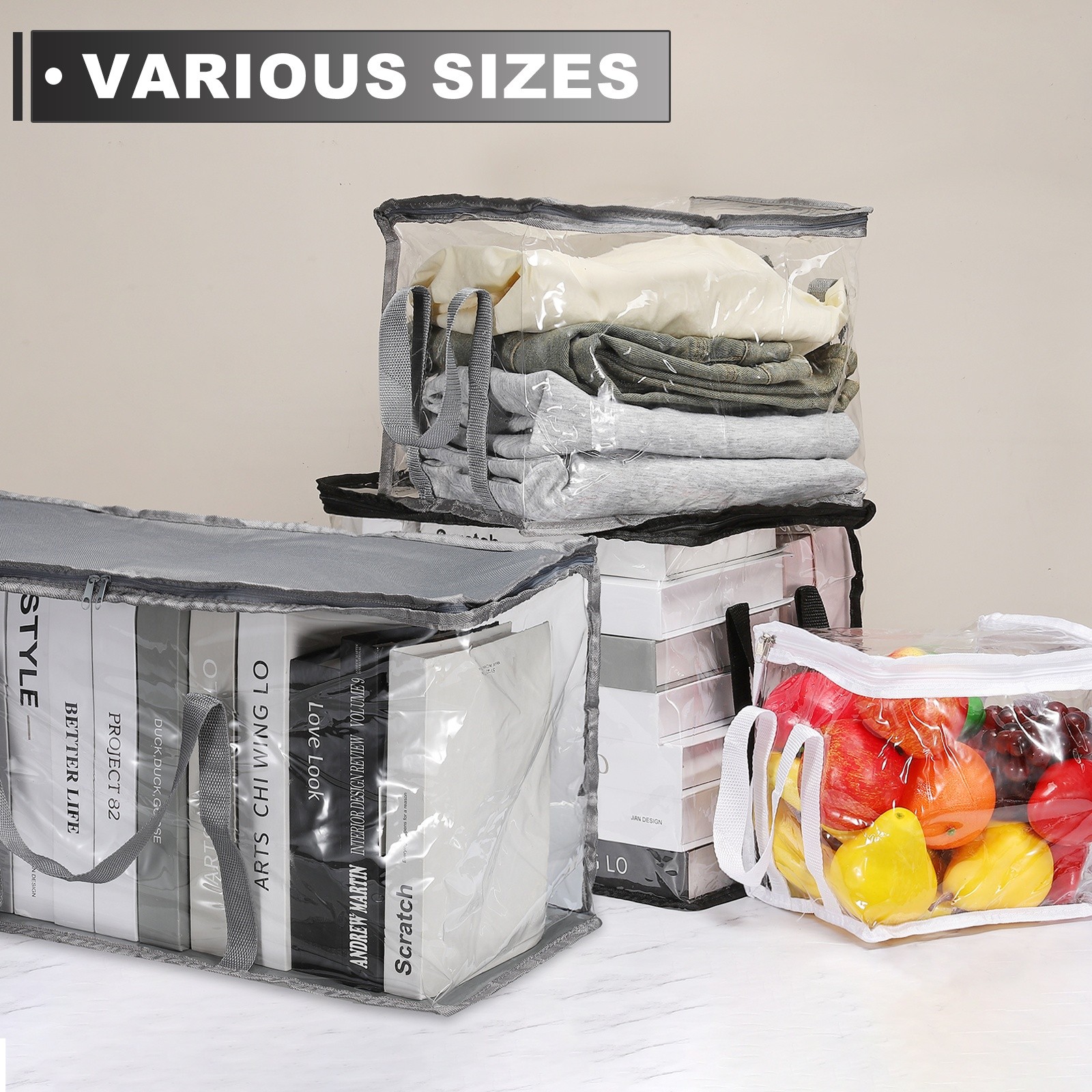 12.6×9.5×9.8in Clear Storage Bags, Plastic Storage Bags with Zipper,M, White
