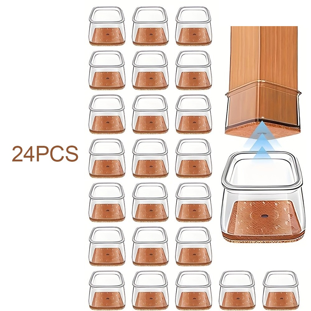 24PCS Chair Leg Floor Protectors Square,Silicone Felt Furniture Pads Caps Covers