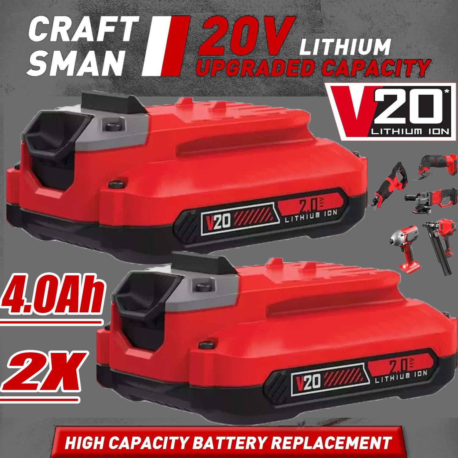 2PACK 20Volt For Craftsman V20 8.0Ah Li-ion Battery CMCB204 CMCB202 /Charger