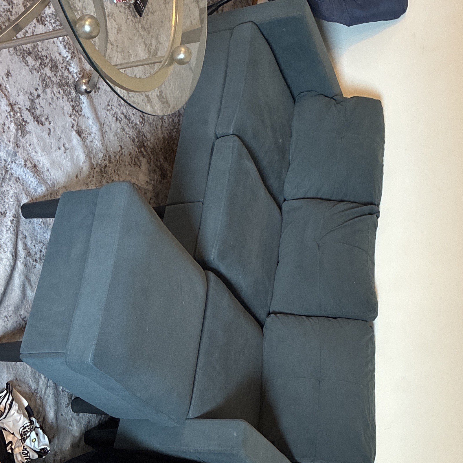 Blue 3-Seater Sofa Track Arms Removable Cushions Contemporary Modern Wood