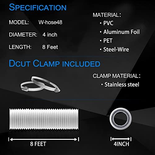 TEAIERXY 4 Inch 8ft Dryer Vent Hose, Flexible Insulated Air Ducting,Vent 8feet