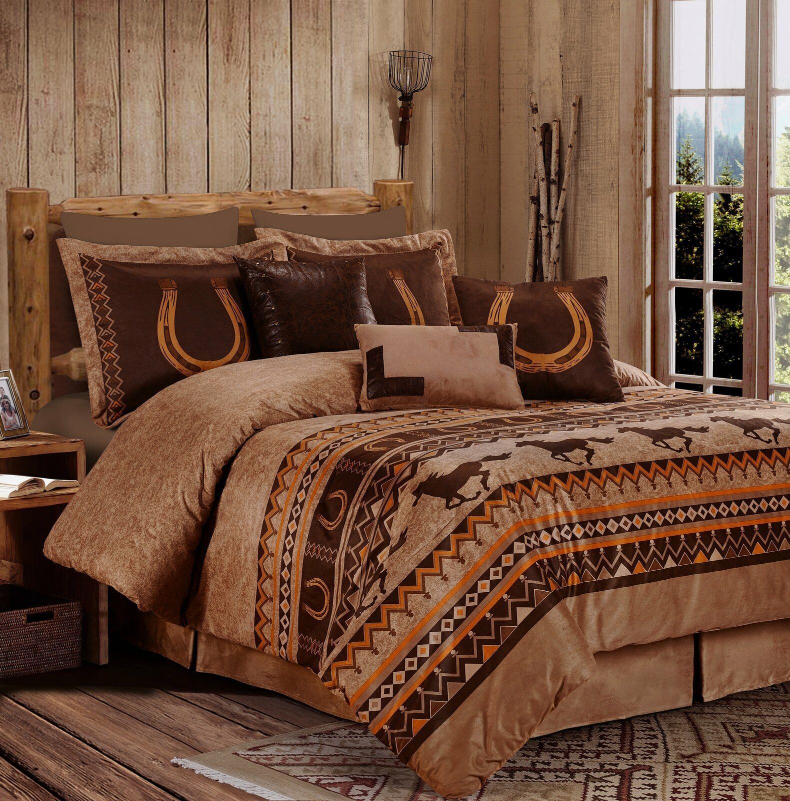 Chezmoi Collection 7-Piece Southwestern Wild Horses Comforter Set, Russet Brown
